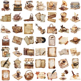 50Pcs Vintage Stickers Set, Graffiti Retro Cafe Decals for Journaling Scrapbooking Kindle Laptop Album DIY Craft Daily Planner, Waterproof PET Transparent Coffee Sticker