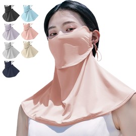 fiorifiore Cooling UV Face Cover, UPF 50+ Sun Protection Mask, Neck Guard, Ear Straps, Adjustable, 3D Tailoring, Small Face Effect, Commuting and Outdoor Use, Pink
