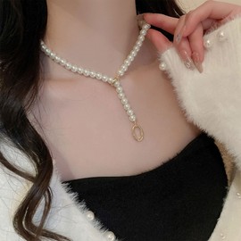 Gold Necklace for Women Dainty Chunky Pearl Necklaces Pearl Choker Necklace Heart Necklace Gold Statament Necklace for Women Prom Wedding Jewelry Gifts for Brides