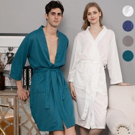 Hotel Waffle Couple Bathrobe Microfiber Sleep Gown Pajamas Shower Gown Women Male Female/White