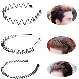 Metal Headband Hair Hoop, 6 Pcs Spiral Wavy Headbands Fashion Hair Band for Men Women Non-Slip Headband Accessories