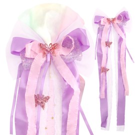 Zidoley School Cone Bow Mermaid Bow School Cone Craft Set Sugar Cone Bow for Girls 65 x 20 cm School Cone Bow Unicorn Sugar Bag Decorative First Day of School Decoration (Butterfly Pink)