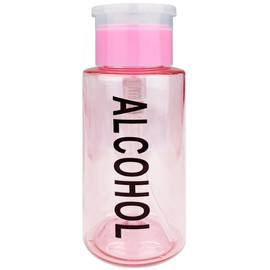 7oz Pink with Word Imprint Push Down Pump Dispenser Empty Refillerable Bottle with Flip Top Cap - for Nail Polish, Travel, Cosmetics Packaging