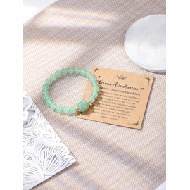 CrystalTears Green Aventurine Crystal Cat Bracelet for Women Men 8mm Crystal Stone Bead Bracelets Protection Healing Crystal Gemstones Stretch Bracelet Good Luck Bracelet Jewelry Gifts for Women Girls