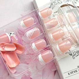 24Pcs Easter Press on Nails Short Square Fake Nails White Twill Full Cover French Tip Glue on Nails Rabbit Design Cute False Nails Reusable Artificial Nails Stick on Nails for Women Acrylic Nails DIY