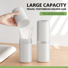 Baluca Travel Toothbrush Case, Portable Tooth Brush Holder and Toothpaste Cover Container with Mouthwash Cup, Compact Oral Clean Tools Organizer for Traveling/Camping/School/Home (Grey, Extra Large)