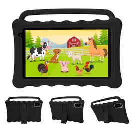 BYYBUO Kids Tablet, 7 Inch Android 12.0 GO Tablet for Kids, 1920 * 1200 Full HD Eye Protection Screen Toddler Tablets with Shockproof Case, Parental Control 7 Colors (Black)