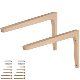 MS Beschläge Wooden Console Single or Pair Shelf Brackets Beech Shelf Bracket for Wall Mounting Wooden Angle Including Mounting Set Shelf Support Wall Shelf Holder (300 mm x 200 mm, 2, Quantity)