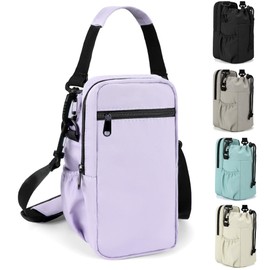JRQCSJY Water Bottle Holder with Strap, 32/40oz Insulation Water Bottle Carrier Bag with Phone Pocket, Water Bottle Sling Bag Crossbody Water Bottle Holder for Hiking Walking (Purple)