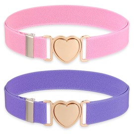 Molain 2 Pcs Girls Belt for Waist Size 15-30", PU Leather Waist Belt, Elastic Stretch Belts for Kids Dress Jeans (Purple,Pink)