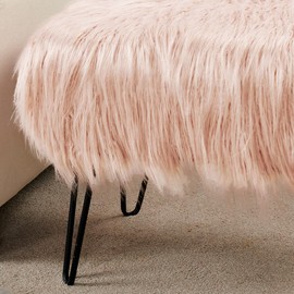 Home Soft Things Pink Mongolian Faux Fur Ottoman, Rose, 19'' x 13'' x 17'', Cozy Plush Fluffy Ottoman Foot Rest Stool for Living Room Bedroom Entryway Makeup Bench End of Bed Home Décor