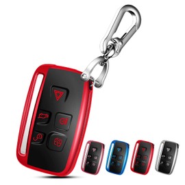 QBUC for LAND ROVER Key Fob Cover Case with Keychain for Range Rover Evoque Sport Velar Land Rover Discovery Jaguar F-Pace F-Type XE XEL XF XFL XJ Accessories (Red)