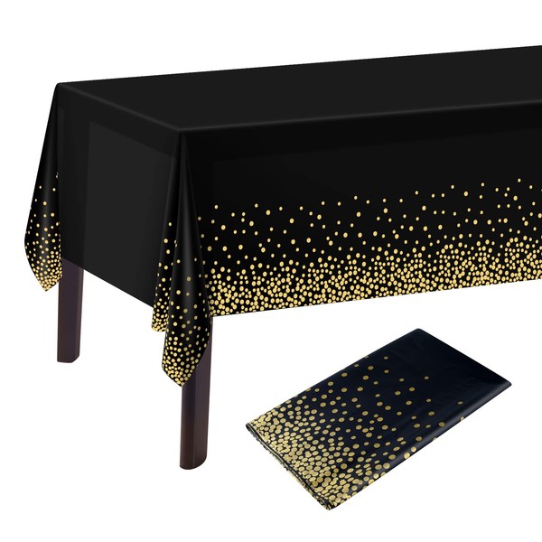 PLULON Black Gold Dot Tablecloth Black and Gold Tablecloth 137