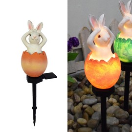 YZYOE Solar Powered Egg Rabbit Lamp, Garden Decorative Resin Cute Animal Ground lamp, Wireless Dusk to Dawn LED Lights Waterproof.