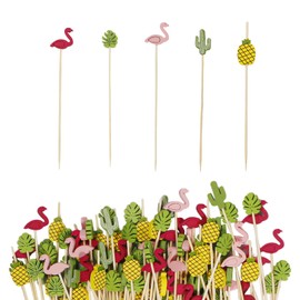 100 Bamboo Cocktail Sticks, Decorative Cactus Picks and Party Drinks, for Appetizers, Finger Foods, Party Toothpicks for Events and Gatherings