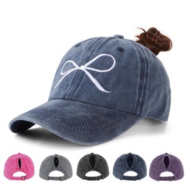 Acado Ponytail Baseball Cap for Women - Distressed Vintage Washed Adjustable Embroidered High Bun Hat Ladies