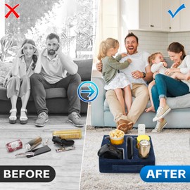 G GOOD GAIN Couch Cup Holder Pillow-Sofa Cup Holder Cozy Buddy | Bed Drink Caddy Holds Tablet, Remote, Snacks | Waterproof Anti-Spill Sofa Beverage Tray for Car, Park, Beach, Picnic, Boat, RV(Navy)