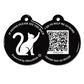 RFID 134.2Khz & QR Code Pet ID Tag, Collar Tag, Dual Function - Scan QR for Helping Lost Pets Go Home, Replace RFID Microchip for Smart Auto Pet Door and Feeder (Black-Cat)