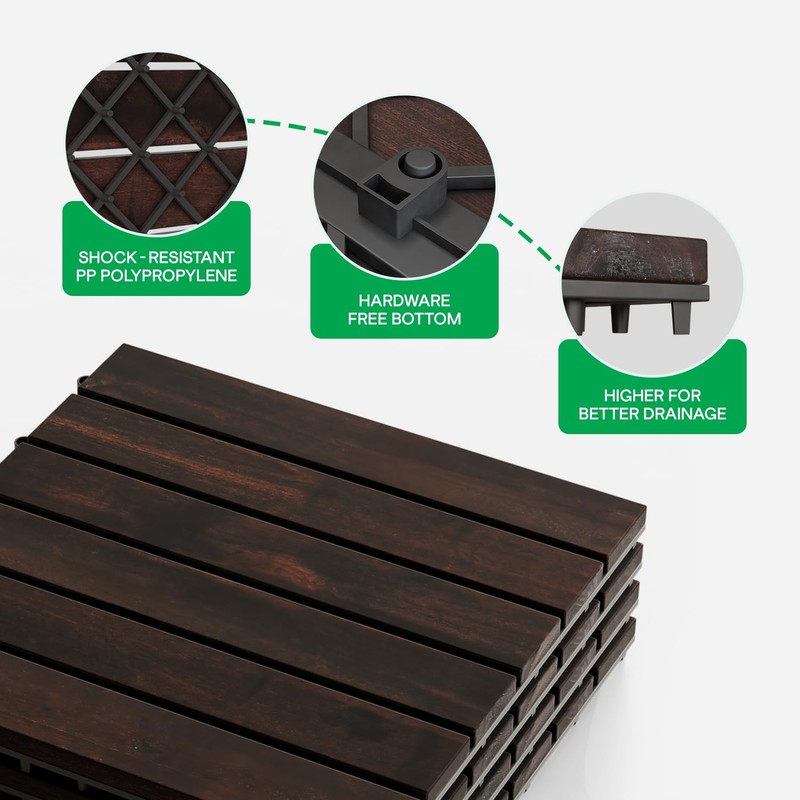 Idzo Interlocking Deck Tiles 9.6 SQFT - 10PCS Waterproof Acacia