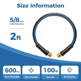 SheeChung Short Garden Hose 2ft x 5/8",Water Hose for Hose Reel Faucet,Flexible,Lightweight Rubber Hose with Female to Female Fittings,Small Leader Hose Heavy Duty,Kink Free,3/4"GHT,Burst 600 PSI
