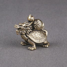 Kichvoe Vintage Brass Dragon Turtle Figurine Decorative Animal Ornament for Home Office Compact Design Craftsmanship Unique Retro Desktop Decor for Collectors