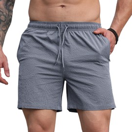 Curluriy Activewear Shorts for Men Summer Running Jogging Sports Shorts with Zip Pocket Breathable Quick Drying, gray, L