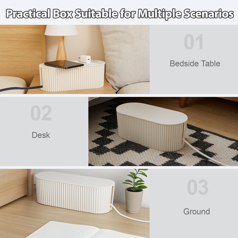 White Cable Tidy Box - Desktop Cord Management, Ventilation and