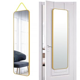 FINEWF 47x14 Mirror Full Body Length Door Hanging Rope Hang Wall Mounted Metal Frame Arch Mirrors for Bathroom Bedroom Dressing Living Room 47 14 inch Gold