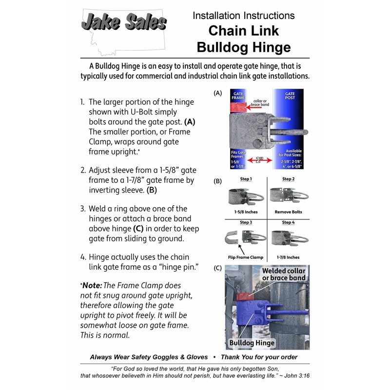 Chain Link Fence Bull Dog Commercial Duty Gate Hinge-for 2-3/8"