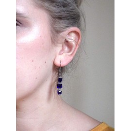 Dark blue glass and stainless steel earrings