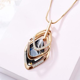Gexo Long Sweater Necklace for Women Elegant Triple Stack Goldtone Pendant Necklace with Shining Created Crystal for Women