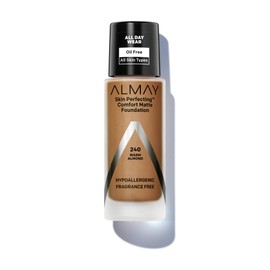 Almay Skin Perfecting Comfort Matte Foundation Liquid Makeup, Hypoallergenic, Cruelty- & Fragrance-Free, Dermatologist-Tested, 240 Warm Almond, 1 fl oz