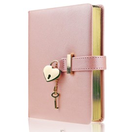 Mazeran Heart Shaped Lock Journal, PU Leather Hard Cover Gold Gild Edge Notebook Travel Diary, B6 Lined Locking with Key Personal Planner Secret Organizers Gift for Girls Women Daughter
