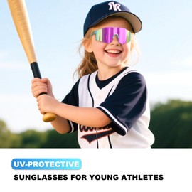 CMBJJU Kids Sunglasses,Youth Baseball Glasses for Boys Girls Age 6-14,Sports UV Protection Goggles (Light Pink)