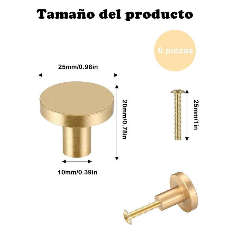 JIAQCN 6 Piezas Jaladeras Para Cajones Doradas, Adecuado Para Armarios,