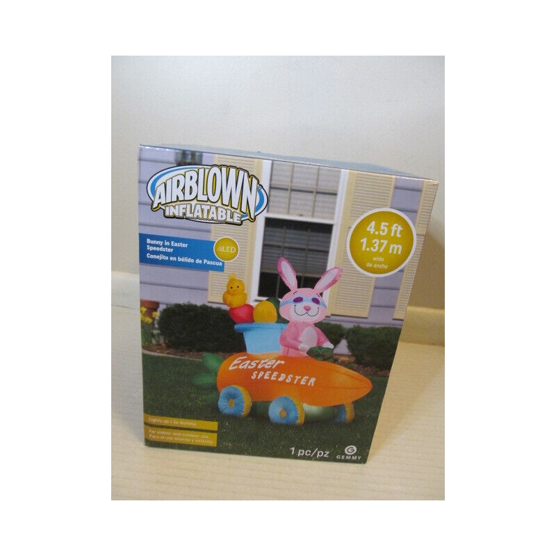 Gemmy Airblown Inflatable Bunny in Easter Speedster with LED Light,