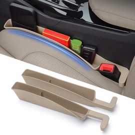 7F Car Organizers and Storage, Car Seat Gap Filler, Organiser Between Seat and Centre Console, Universal Car accessories, Fit SUV Truck Storage, Set of 2 - Beige