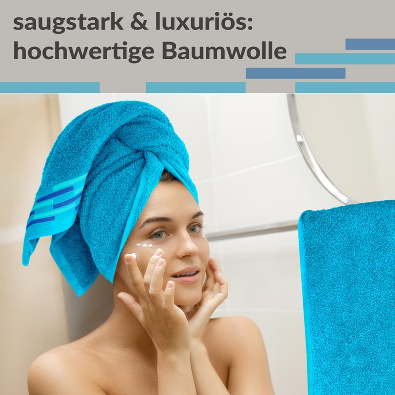 Lashuma Lugano Hand Towel Set, Blue, Aquamarine, Fluffy 100% Cotton