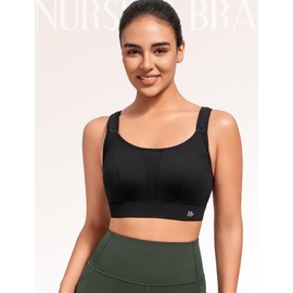 Yvette Nursing Sports Bras for Breastfeeding Supportive Wireless Padded Maternity Bralette for Pregnancy,Black,2XL+