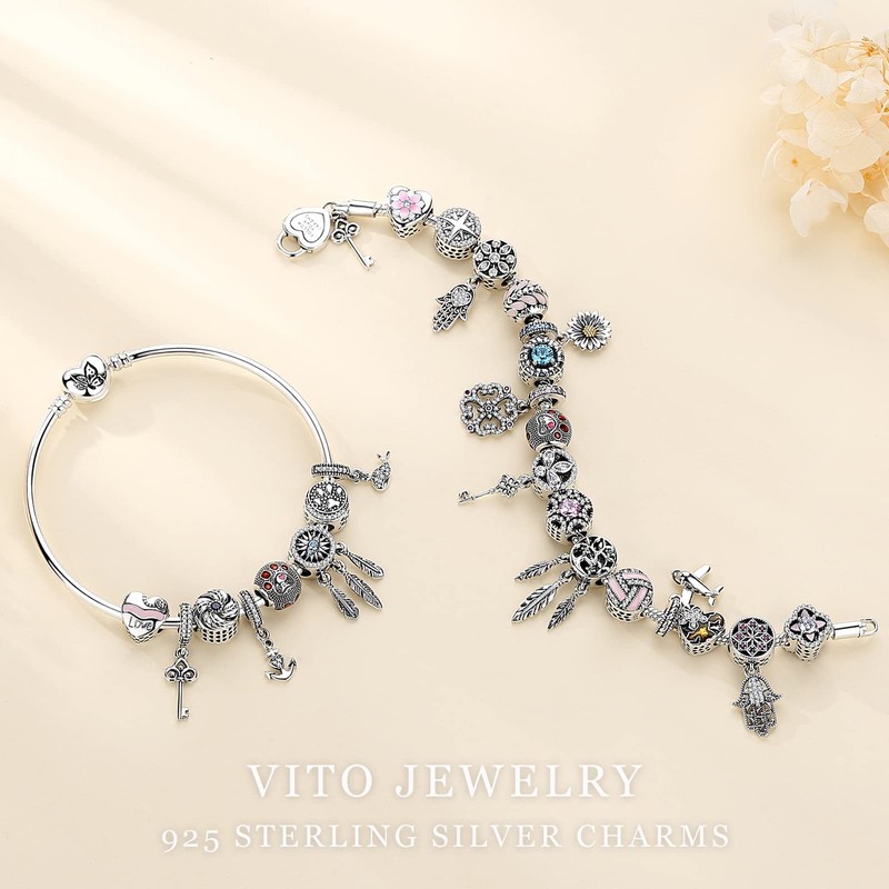 Vito 925 Sterling Silver Cross Charm for Women Girls, Cubic