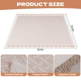 5.9x7.5ft Extra Large Outdoor Boho Picnic Blanket with White Table Runner & 6 Pillow Covers, Machine Washable Picnic Blankets Outdoor Blanket for Summer Picnic Camp Beach Wedding