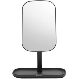 Brabantia Renew 360° Adjustable Vanity Bathroom Mirror with Stand & Storage Tray (Dark Grey) Non-Slip Tray for Makeup, Jewellery, Shaving Accessories (8x8x11)
