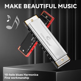 CONJURER CONJURER Blues Harmonica for Beginners Adult, 10 Hole Diatonic Harmonica Key of C, Metal Mouth Organ C Key Brass Reed Blues Harp with Case, Key C Sliver
