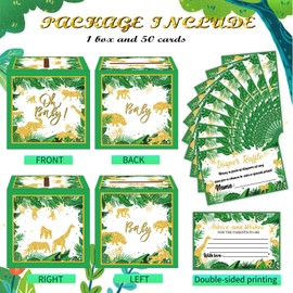 51 Pieces Gold Safari Baby Shower Diaper Raffle Tickets with Baby Shower Card Holder Box and Advice Cards Game Kit for Gold Safari Jungle Zoo Animals Themed Baby Shower Party Decorations Supplies