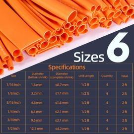 Fineday 6 Sizes Heat Shrink Tubing Kit, 3:1 Ratio Adhesive Lined, (2 ft Each Size)