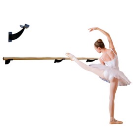 Ballet Barre Single Bar 4 FT Long 2.0” Diameter Black, Kids and Adults | Open Bracket Wall Mounted Fixed Height Wooden Ballet Barre | Home/Studio Ballet Bar, Dance Bar, Stretch Bar, Dancing/Stretching