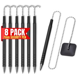 1InTheOffice Pen with Chain 7mm, Security Desk Pen with Adhesive Pad Base, for Business Counter, Black, (8/Pack)