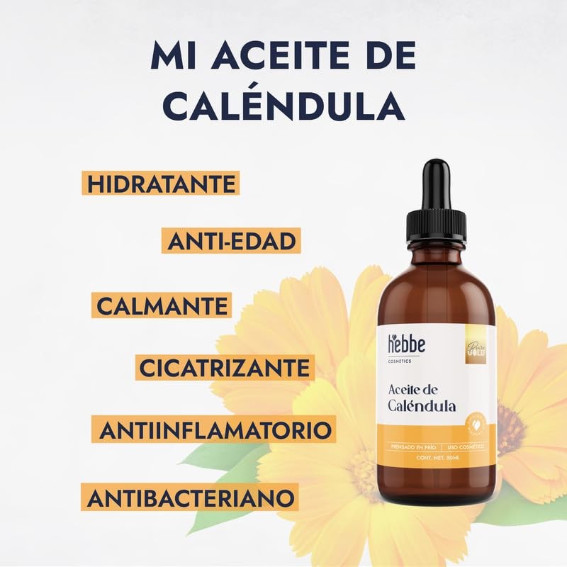 Hebbe - Aceite de Caléndula 100% Puro, Hidratante y Cicatrizante