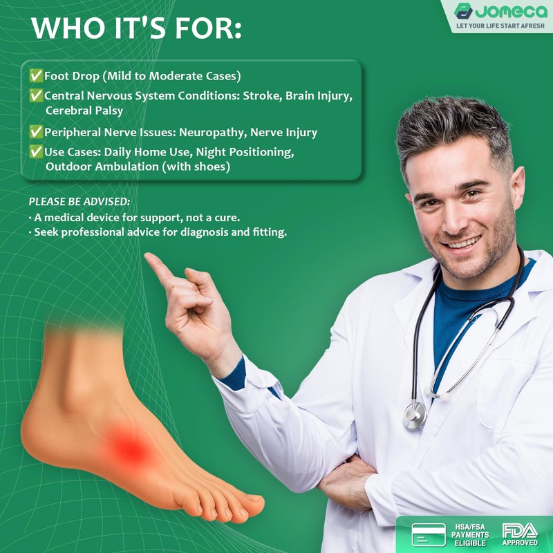 JOMECA Upgraded Drop Foot Brace for Walking with Shoes -