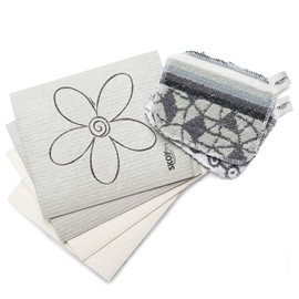 Skoy Bundle, Paquete de 2 exfoliantes Paquete de 4 paños de Cocina suecos, Productos de Limpieza Reutilizables para Cocina y hogar, Apto para Planetas, Apto para lavaplatos, Colores